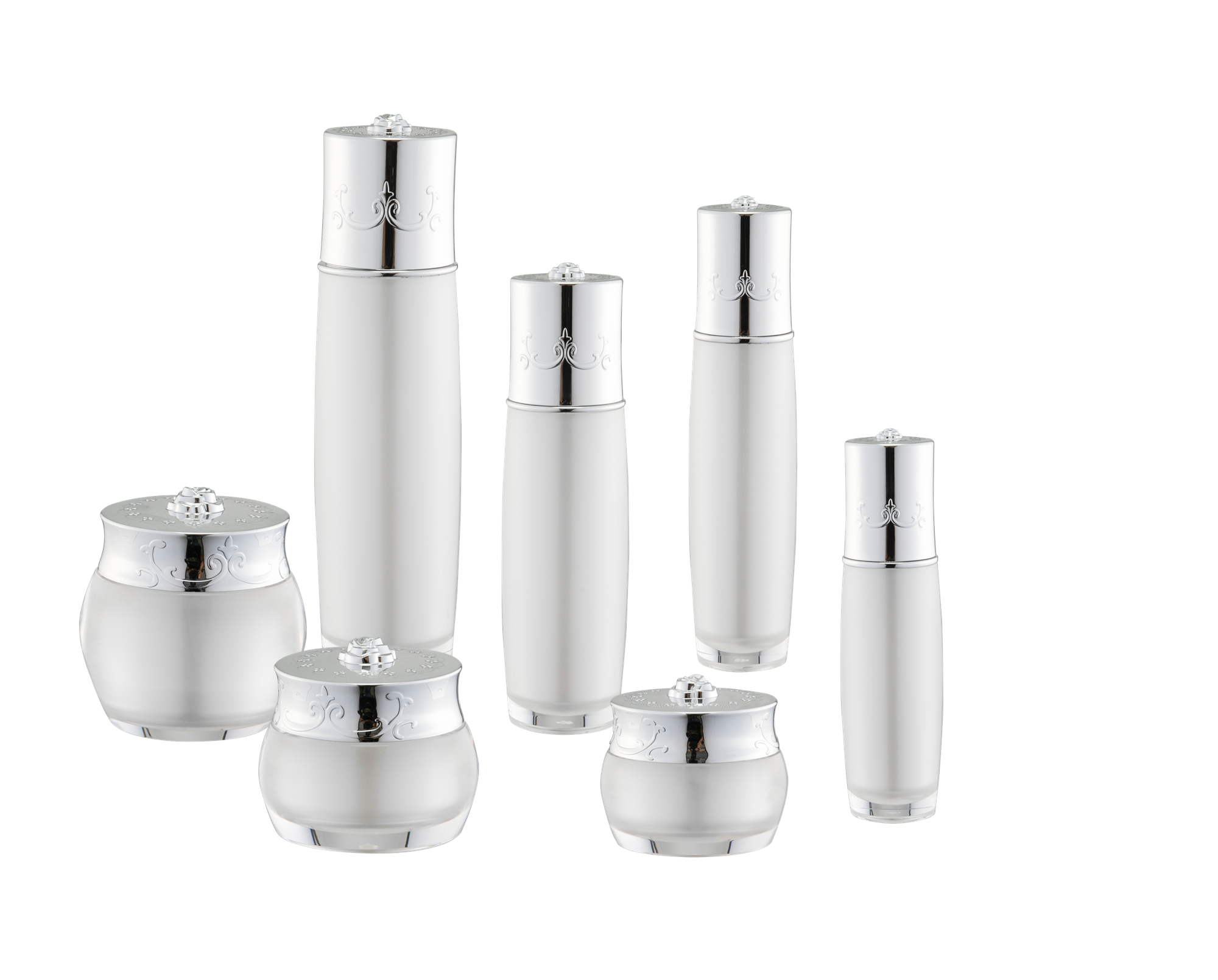 KR-4002 Frasco e frasco de acrílico para cuidados com a pele, recipientes de creme acrílico, conjunto de frascos para cosméticos